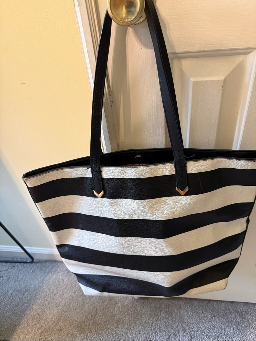 Stella & Dot Black and White Striped Tote